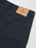 Barena - Tapered Cropped Pleated Stretch-Cotton Twill Trousers - Blue