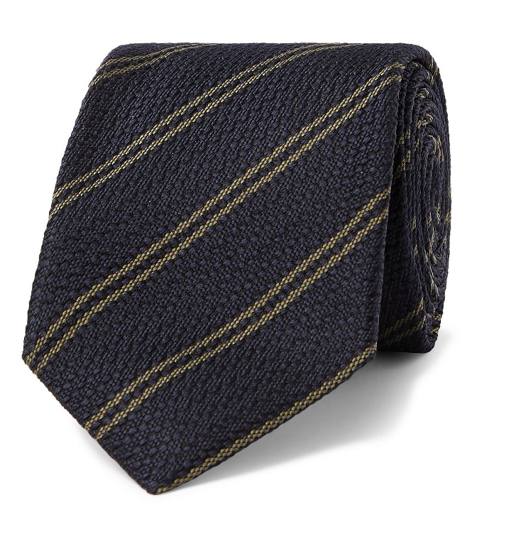 Photo: Kingsman - Drake's 8cm Striped Silk Tie - Blue
