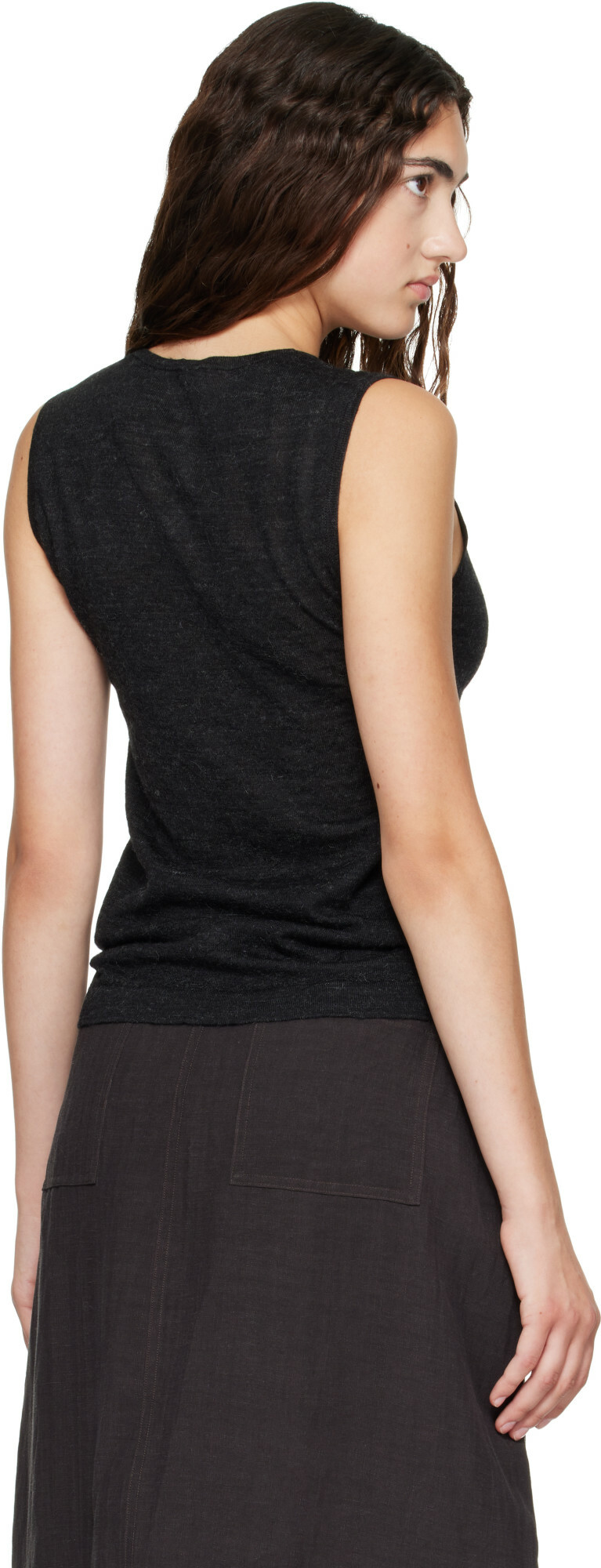 Lauren Manoogian Black Fine High V Shell Top