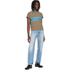 Versace Brown Embroidered-Logo Striped-Intarsia Cotton T-shirt