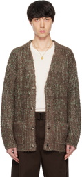 International Gallery BEAMS Brown & Green Shaggy Knit V-Neck Cardigan