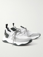 Berluti - Venezia Leather-Trimmed Stretch-Knit Sneakers - White
