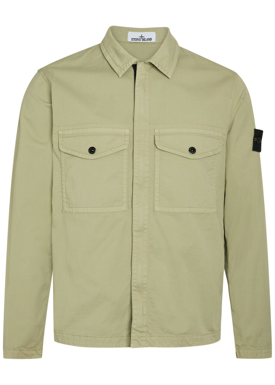 Stone Island Logo-appliquéd Stretch-cotton Overshirt Green Light