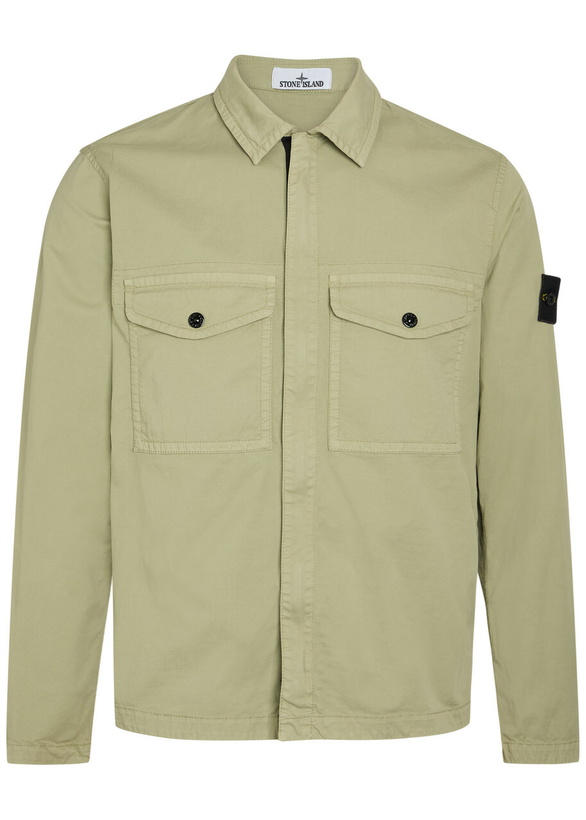 Photo: Stone Island Logo-appliquéd Stretch-cotton Overshirt Green Light