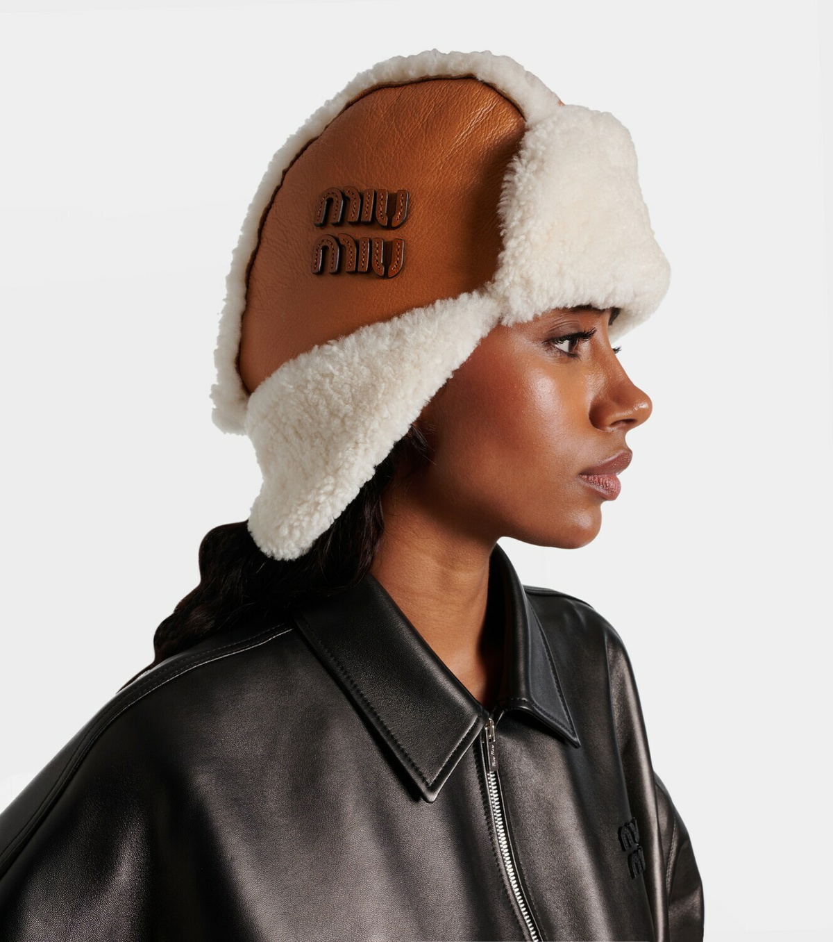 Miu Miu Shearling-trimmed leather hat