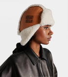 Miu Miu Shearling-trimmed leather hat