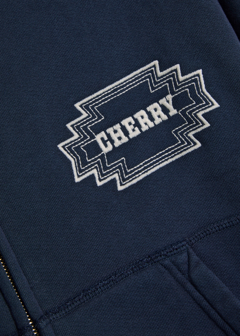 Cherry Los Angeles Embroidered Navajo Hooded Cotton Sweatshirt Blue