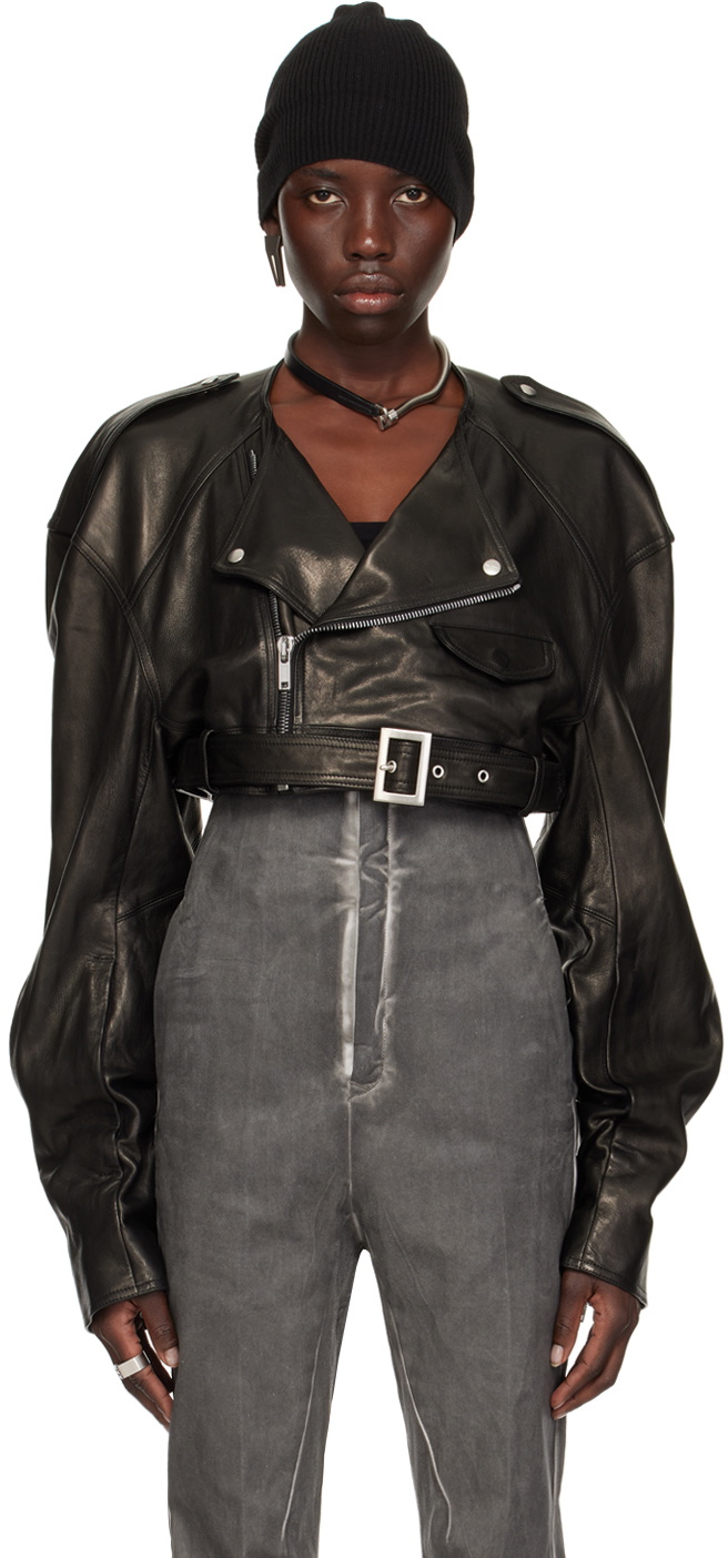 レザージャケット・コート Rick Owens Look 23 Micro Biker Jacket Rick Owens Micro Biker Cropped Leather Jacket | Black | FARFETCH
