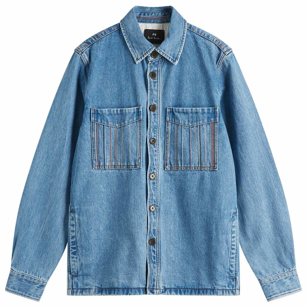 Paul Smith Men's Stripe Embroidered Denim Shirt Jacket in Blue