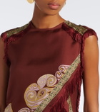 La DoubleJ Fringed printed silk twill scarf top