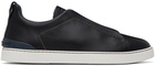 ZEGNA Black Triple Stitch Low Top Sneakers