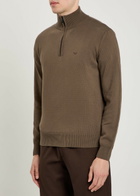 Emporio Armani Logo-embroidered Cotton-knit Jumper Brown
