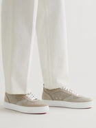 Christian Louboutin - Happyrui Suede and Leather-Trimmed Canvas Sneakers - Neutrals