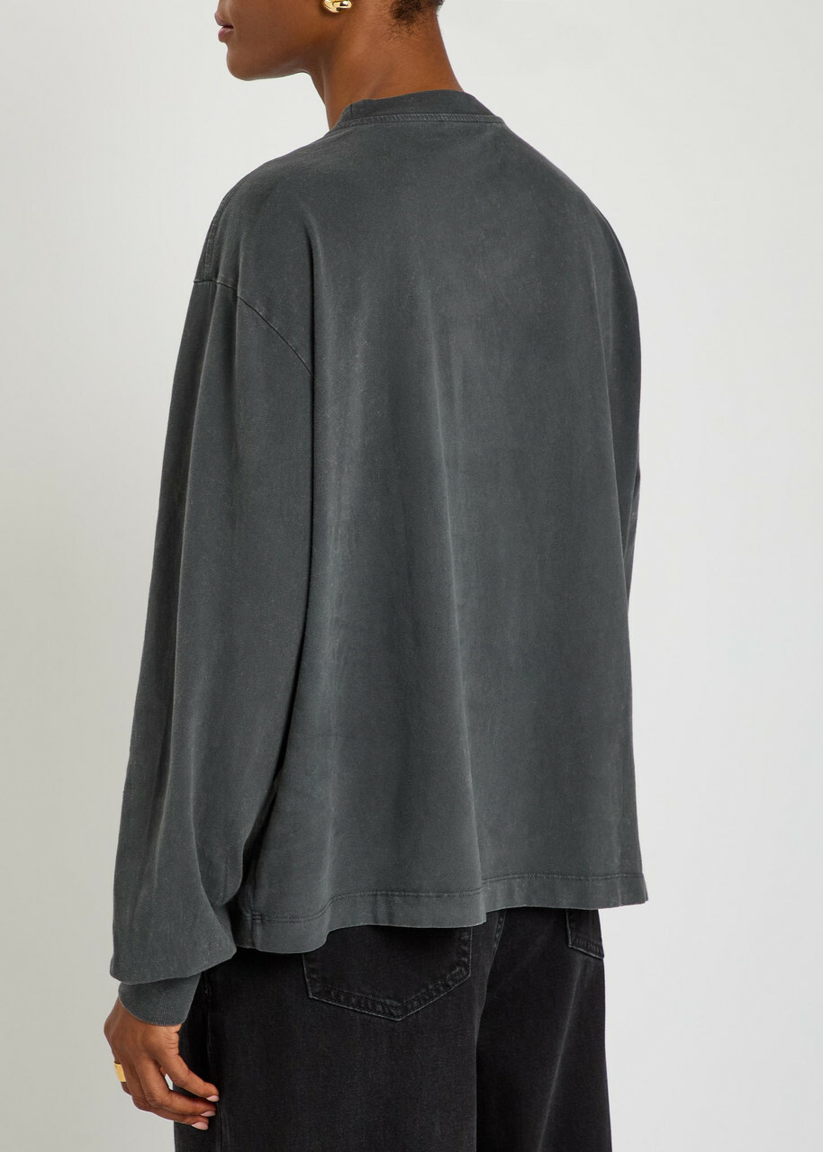 Ganni Printed Long-sleeve Cotton T-shirt Black