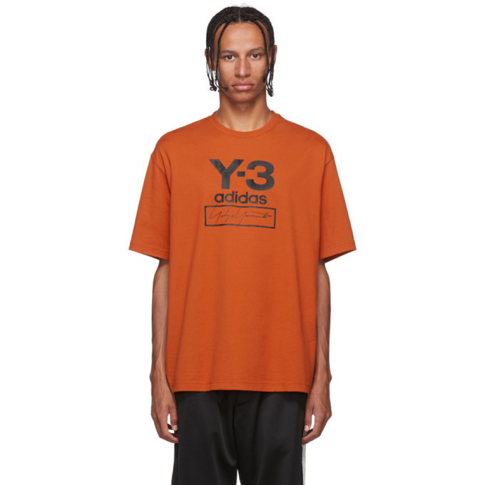 Y-3 Orange Stacked Logo T-Shirt Y-3