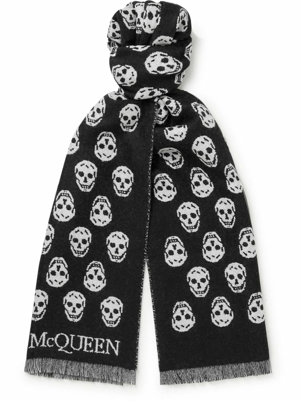 Photo: Alexander McQueen - Reversible Fringed Logo-Jacquard Wool Scarf