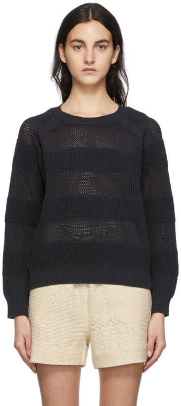 Photo: missing you already Navy Open Knit Stripe Sweater