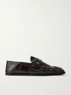 SAINT LAURENT - Le Loafer Monogram Logo-Appliquéd Eel Penny Loafers - Brown