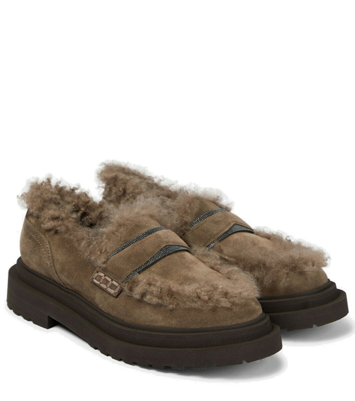 Photo: Brunello Cucinelli Suede and shearling loafers