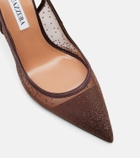 Aquazzura Bow Tie 105 embellished mesh slingback pumps