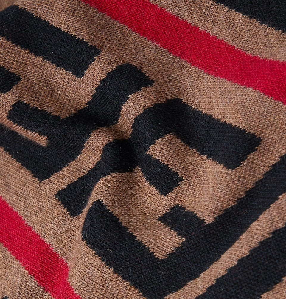 Fendi Logo Jacquard Wool Rollneck Sweater Brown