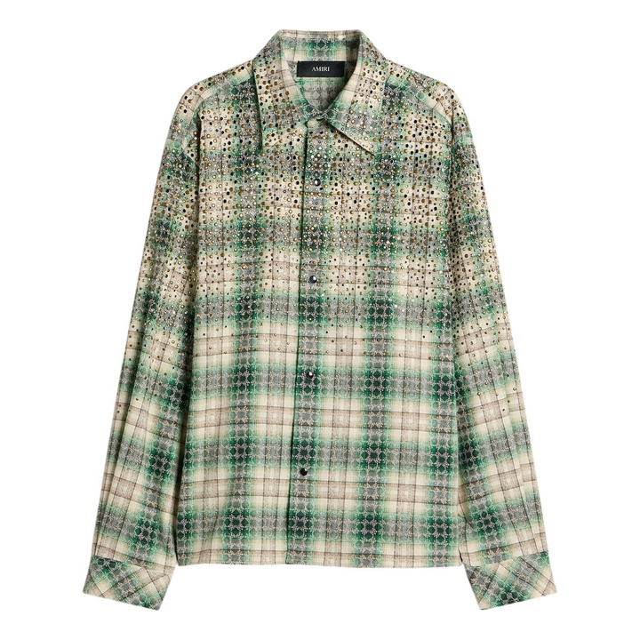 Photo: Amiri Men's Crystal Studded Western Flannel in Deep Teal