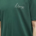 Norse Projects Men's Johannes Chain Stitch Logo T-Shirt in Dartmouth Green