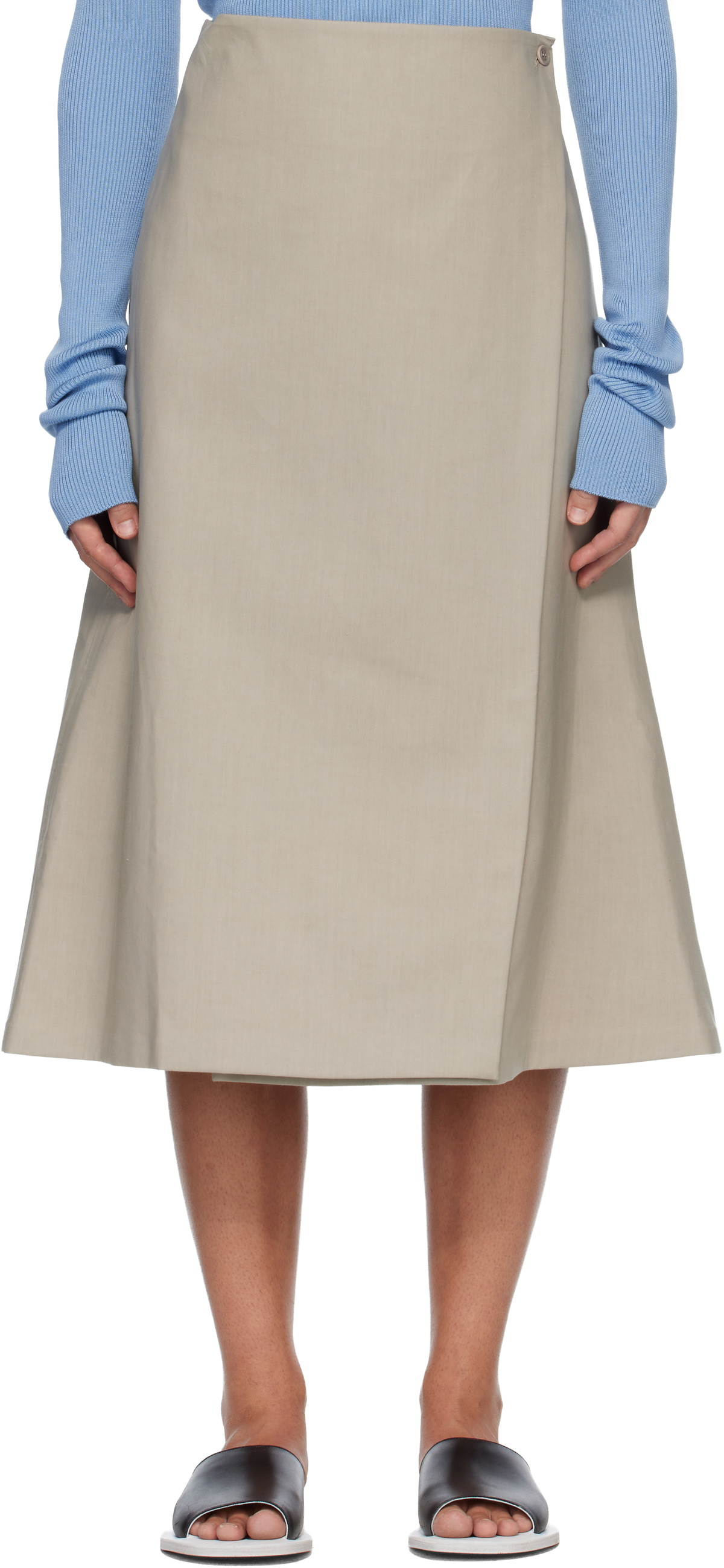 Rier Beige Cotton Bonded Midi Skirt
