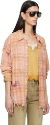 R13 Orange Shredded Seam Drop Neck Shirt