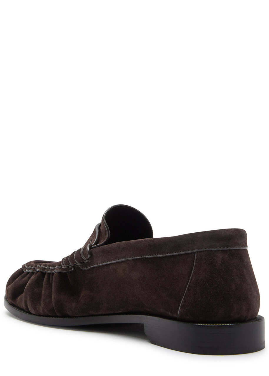 Saint Laurent Le Loafer Logo Suede Loafers Brown