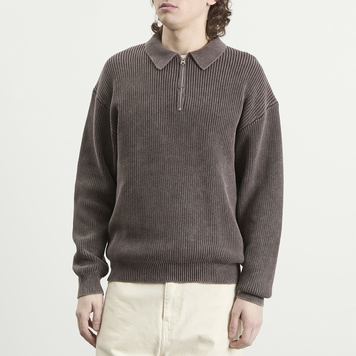 Bound Men's Acid Wash Half Zip Pullover in Brown