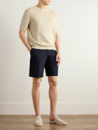 Zegna - Straight-Leg Pleated Cotton and Linen-Blend Twill Shorts - Blue