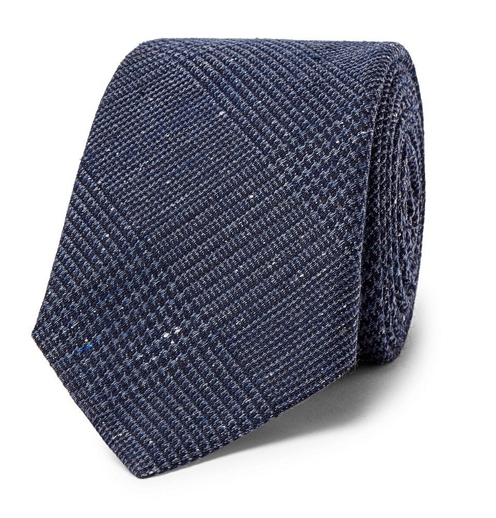 Photo: Brunello Cucinelli - Prince of Wales Checked Silk and Wool-Blend Tie - Navy