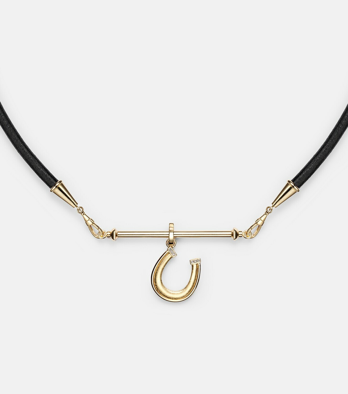 Marie Lichtenberg 18kt gold and leather pendant necklace with diamonds