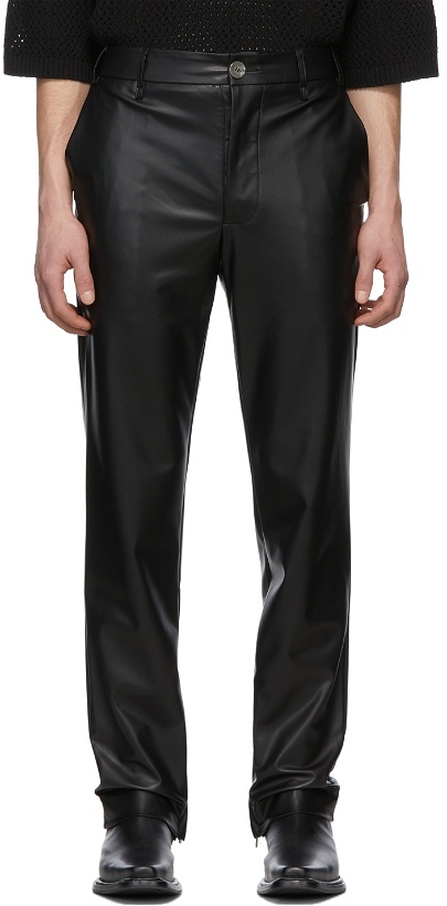 Photo: Song for the Mute Black Faux-Leather Zip-Up Cigarette Trousers