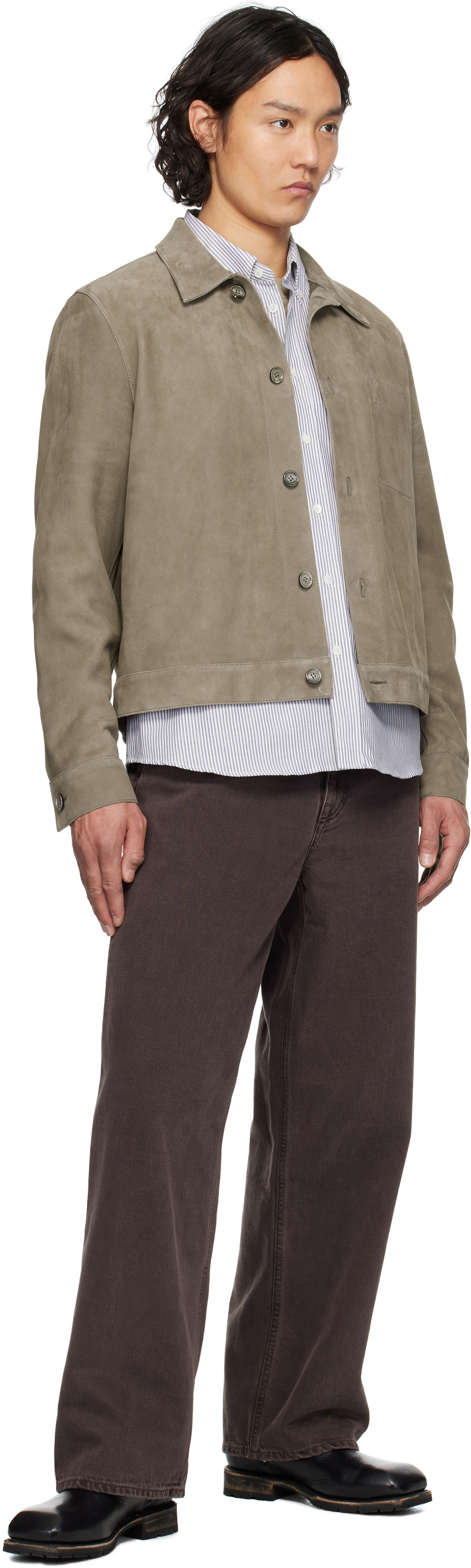 AMI Paris Taupe Buttoned Suede Jacket