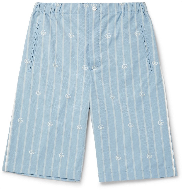Photo: Gucci - Striped Cotton-Jacquard Bermuda Shorts - Blue