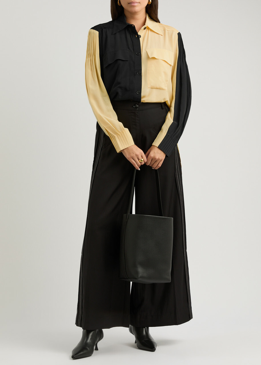 Lovebirds Colour-block Silk Crepe-de-chine Shirt Black