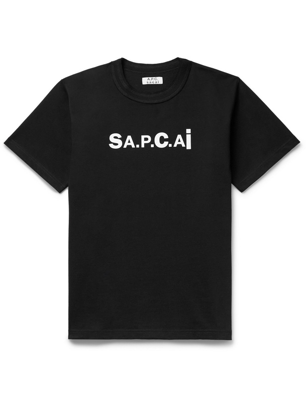 Photo: A.P.C. - Sacai Kiyo Zip-Detailed Logo-Print Cotton-Jersey T-Shirt - Black - M