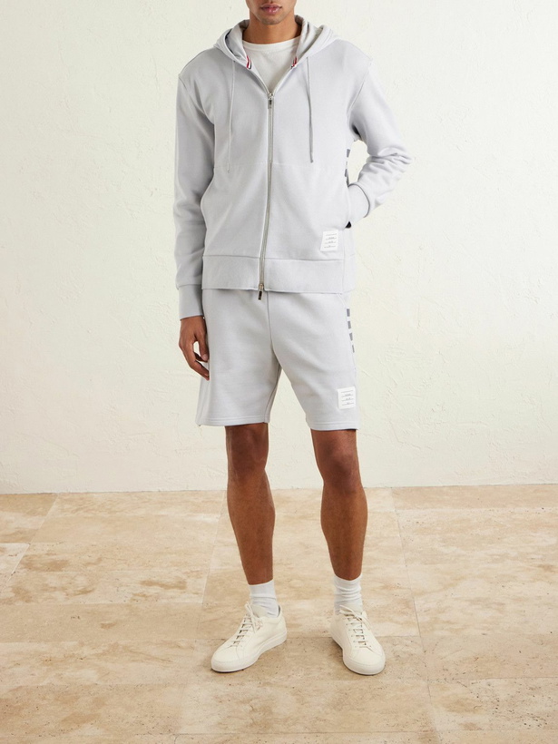 Photo: Thom Browne - Striped Colour-Block Cotton-Jersey Zip-Up Hoodie - Gray