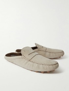 Tod's - Gommino Bubble Faux Shearling-Lined Full-Grain Nubuck Mules - Neutrals