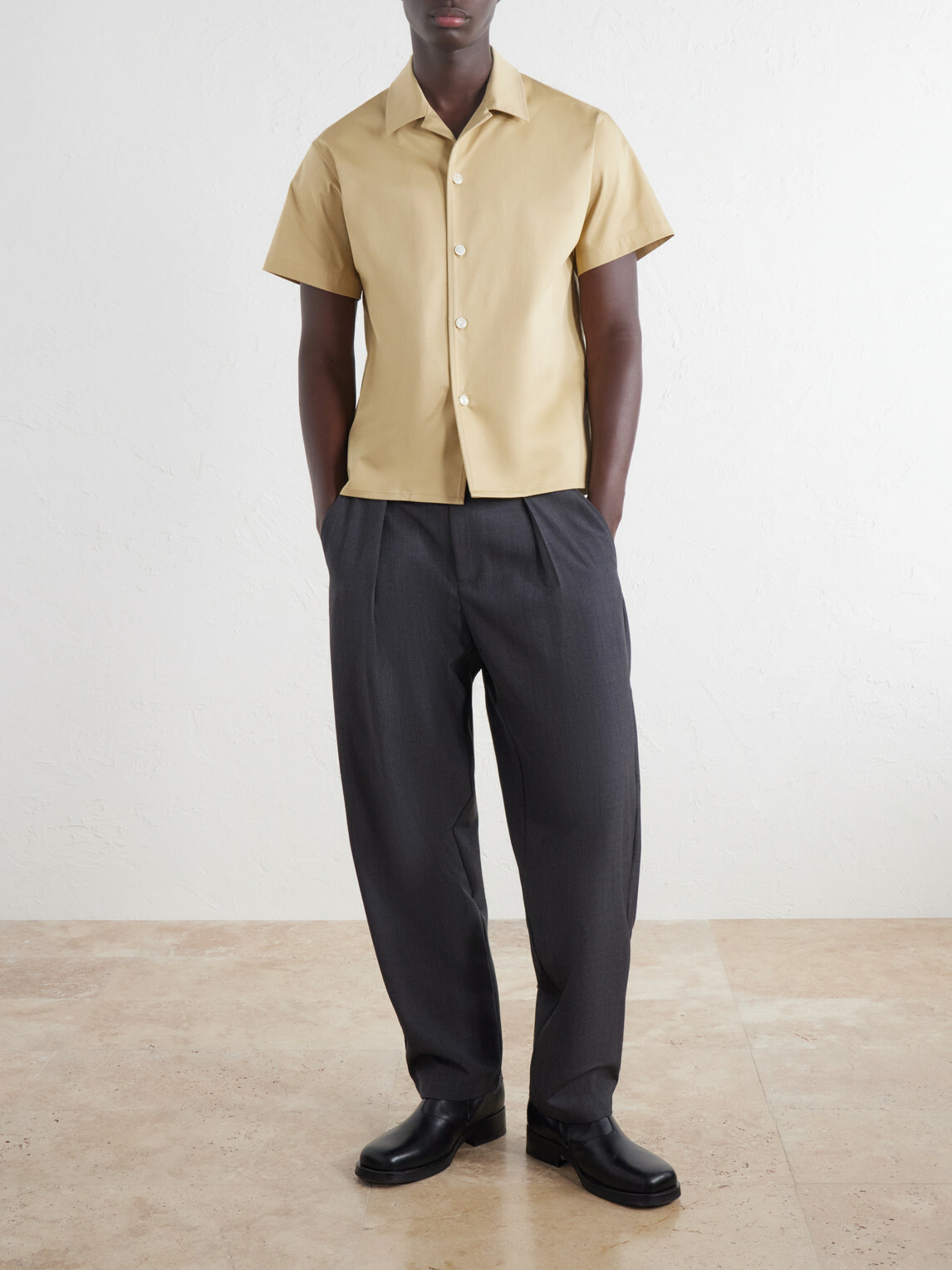 SECOND / LAYER - Avenue Camp-Collar Stretch-Cotton Poplin Shirt - Yellow