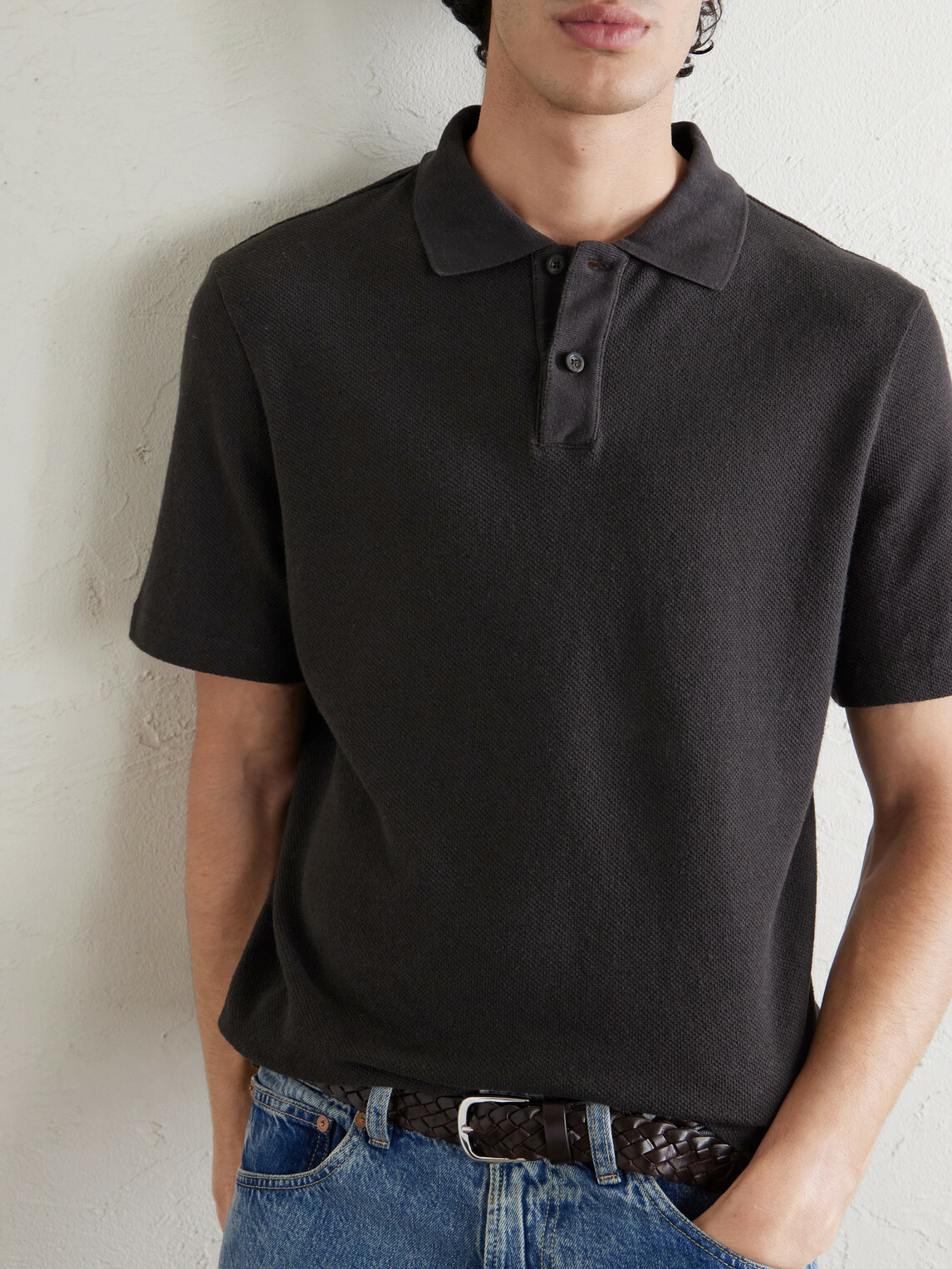 Mr P. - Organic Cotton and Linen-Blend Piqué Polo Shirt - Brown