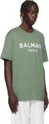 Balmain Green 'Balmain Paris' Print T-shirt