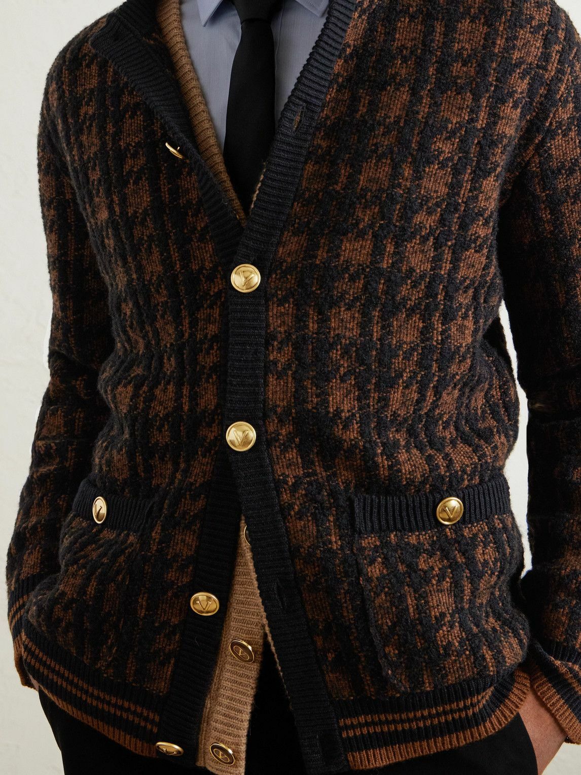Valentino Garavani - Houndstooth Wool-Blend Cardigan - Brown