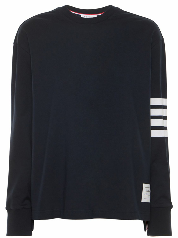 Photo: THOM BROWNE - Cotton Jersey Over Sweatshirt W/ Stripe