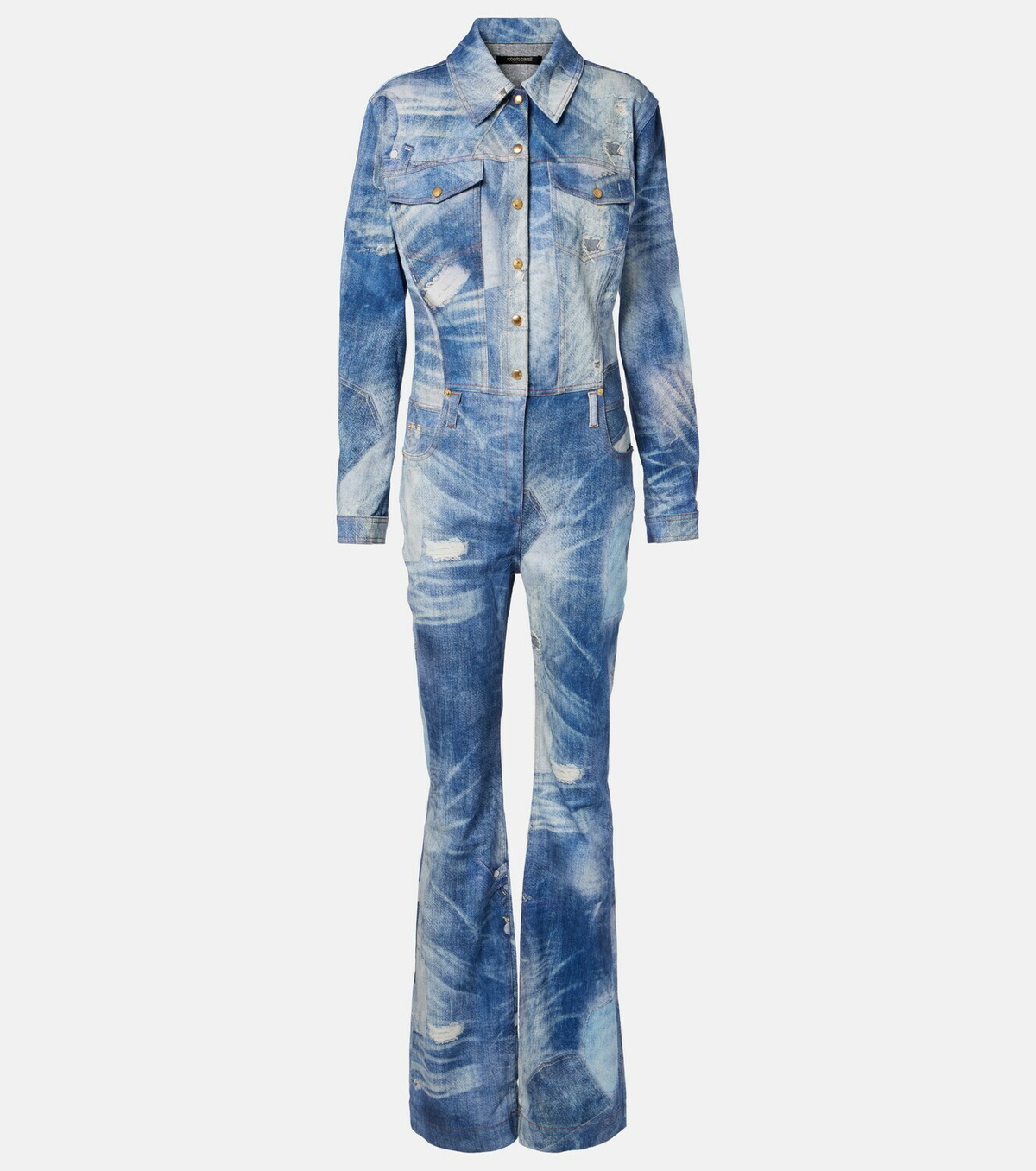 Roberto Cavalli Printed trompe l’œil denim jumpsuit