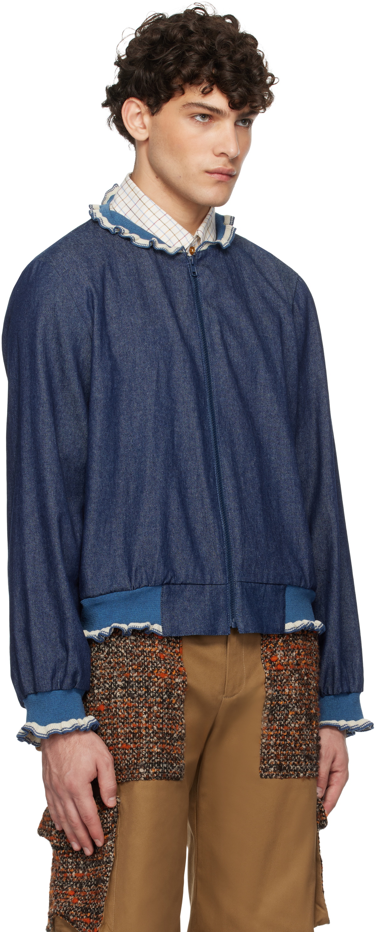 Anna Sui Blue Baseball Denim Bomber Jacket Anna Sui