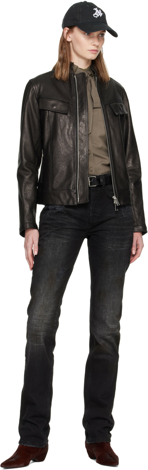 AARON ESH Black Grained Leather Jacket