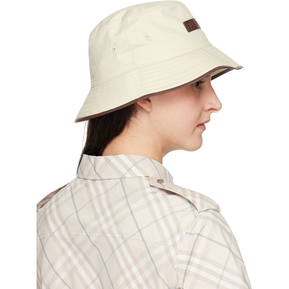Burberry Off-White Logo Gabardine Bucket Hat